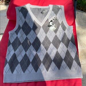 Gray Argyle Mickey Mouse Steamboat Willie Sweater Vest with Character Design